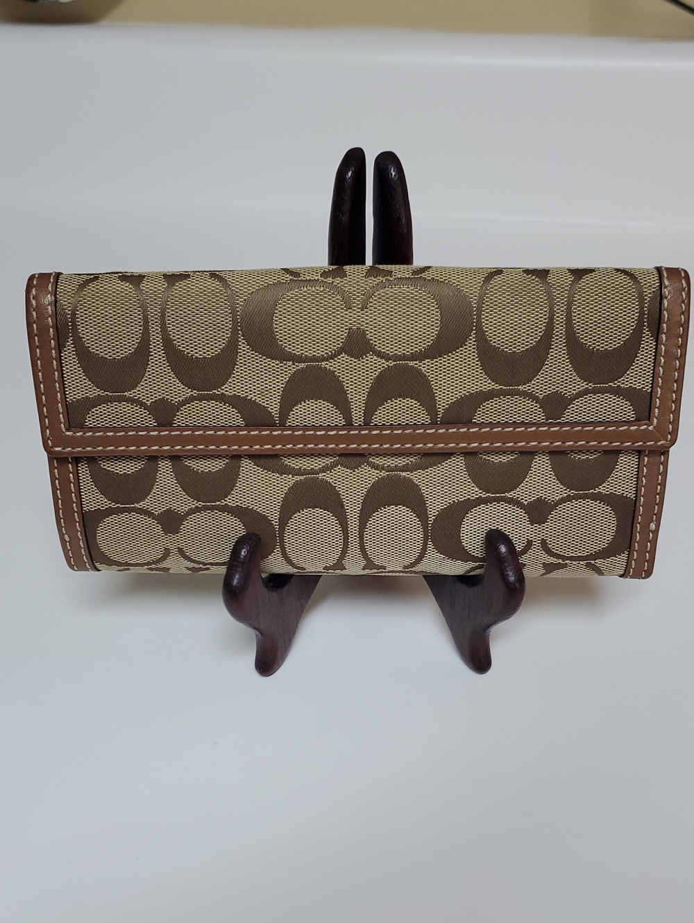 Coach Signature Turnlock Long Wallet Khaki Brown Canvas Leather Y2K EUC - Picture 5 of 17